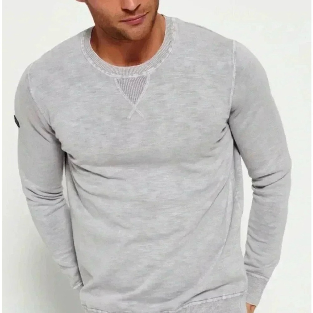 Men’s Superdry Light Gray Premium Crewneck Sweater Sweatshirt
